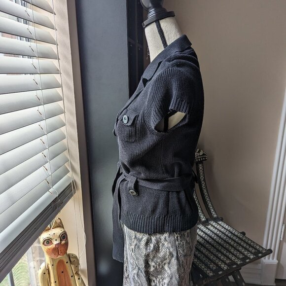 Anne Klein Medium Black Sweater Vest Top With Tie Belt Ribbed - Picture 2 of 9